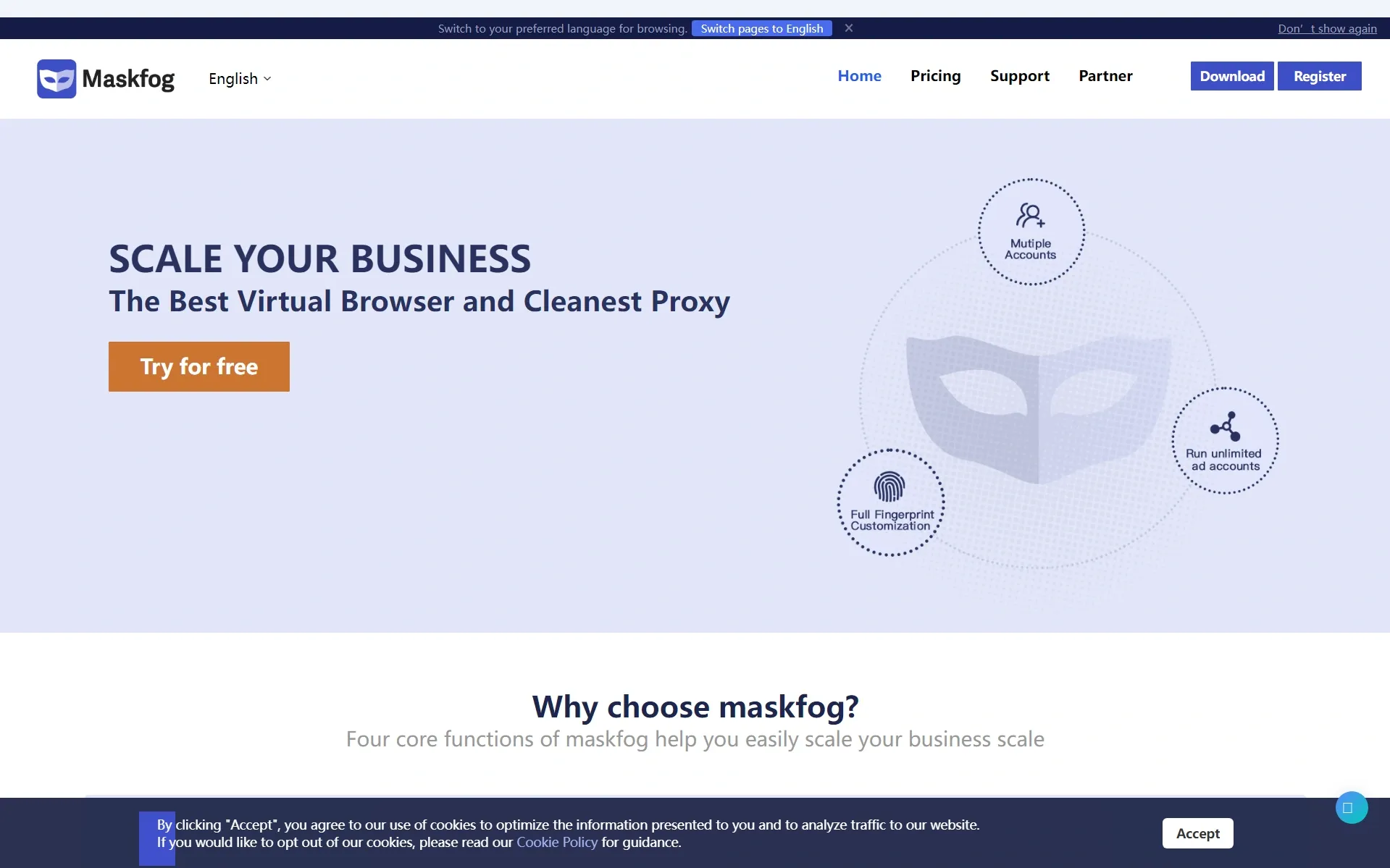 Tính năng nổi bật của Maskfog Browser